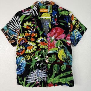VINTAGE Jams World Coral Abyss Blouse LARGE Hawaiian Floral Aloha Button Up